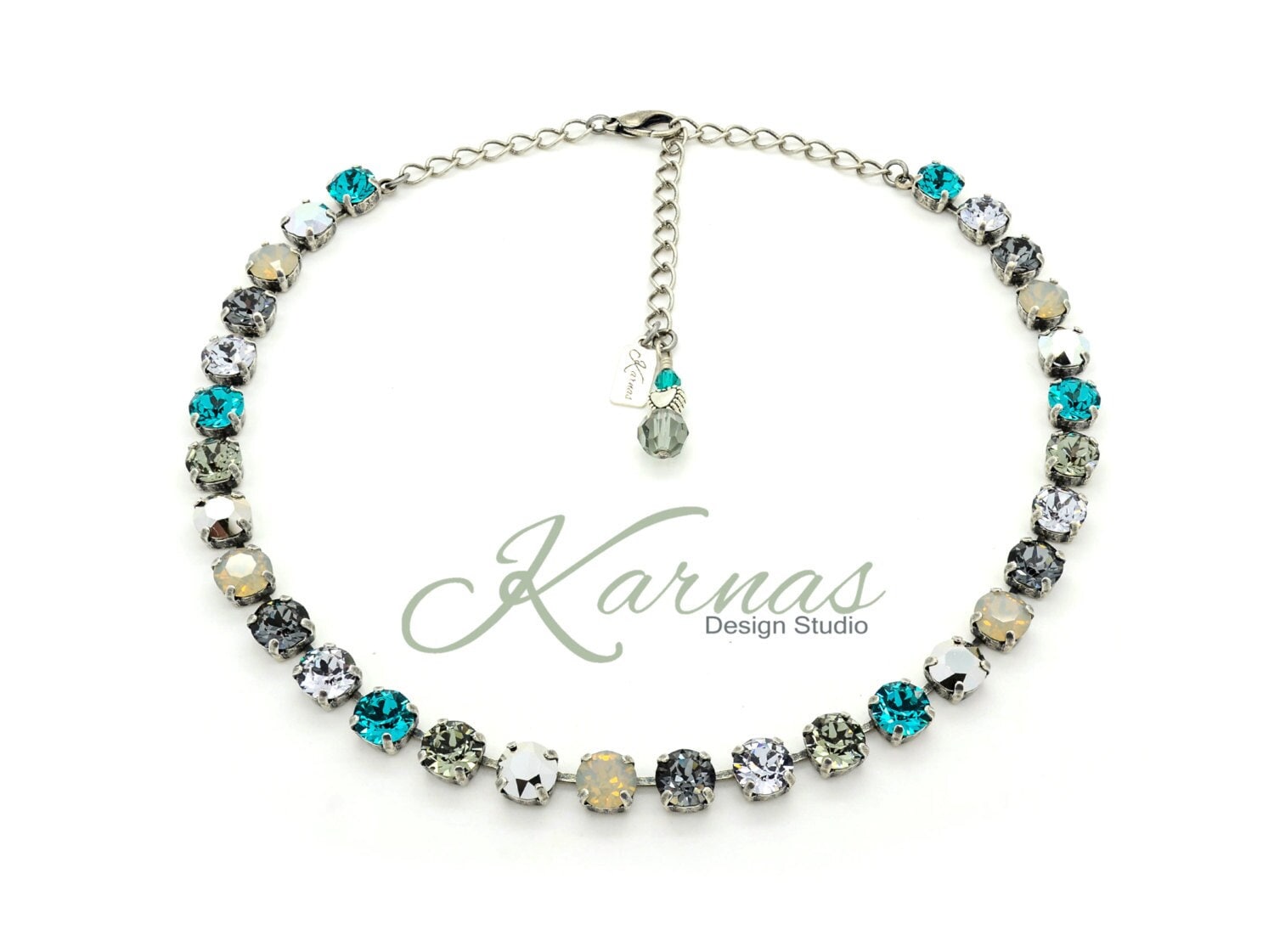 Gray Opal & Zircon 8mm Necklace Made With K.d.s. Premium Crystal Pick Your Finish Karnas Design Studio Free Shipping