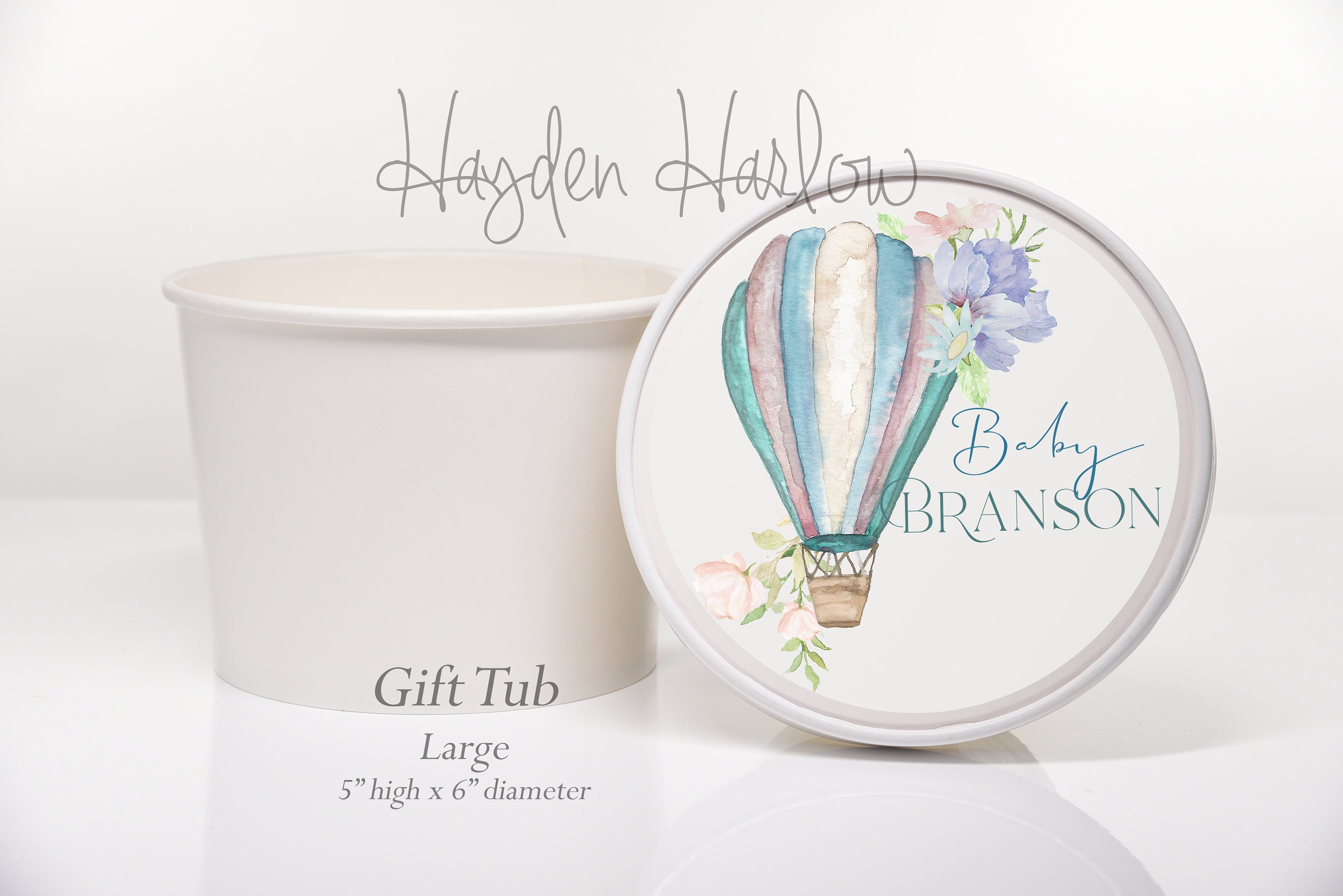 Personalized 6 Round Gift Box in Our Exclusive Branson Watercolor Design || Customized Baby Shower | Branson