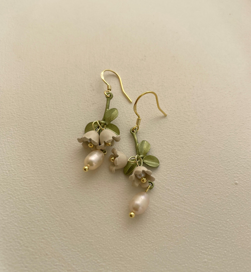 Gold 45mm Pearl Flower Drop Hook Earring Dangle Earrings