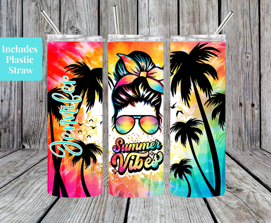 Personalized Summer Vibes Tumbler, Beach Custom 20Oz Palm Time Cup, Gift, Gift