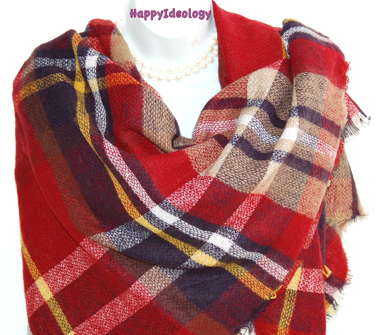 Oversized Blanket Scarf.plaid Checked Scarf.autumn Scarf.warm Winter Scarves.blue, Red, Plaid Scarf.multicolor Shawl.scottish Tartan