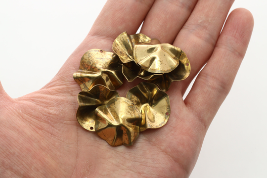 Raw Brass, Crumpled Round Pendant, Brass, Jewelry Making Supplies, 5 Pcs, [Rt54-P2]