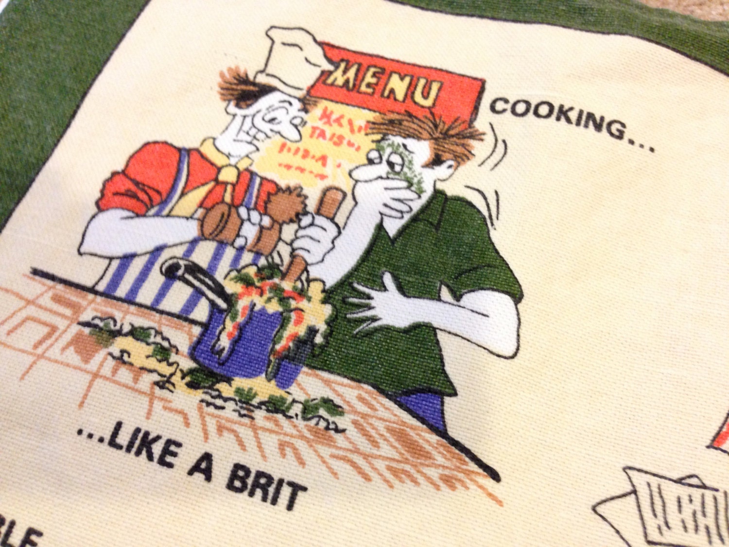Vintage Decorative Linen Cotton Blend Tea Kitchen Towel Ireland Cartoon Kitschy What Every European Should Be