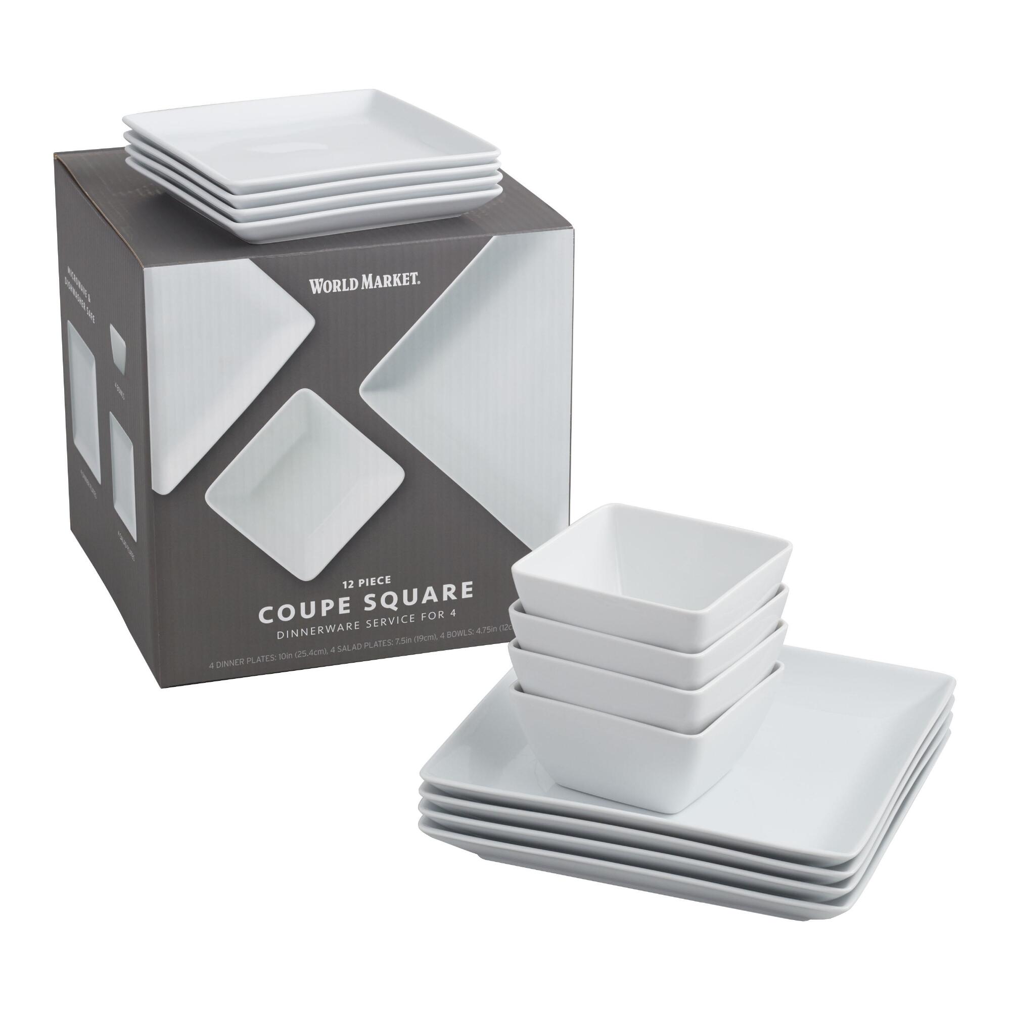 Square White Porcelain Coupe 12 Piece Dinnerware Set by World Market