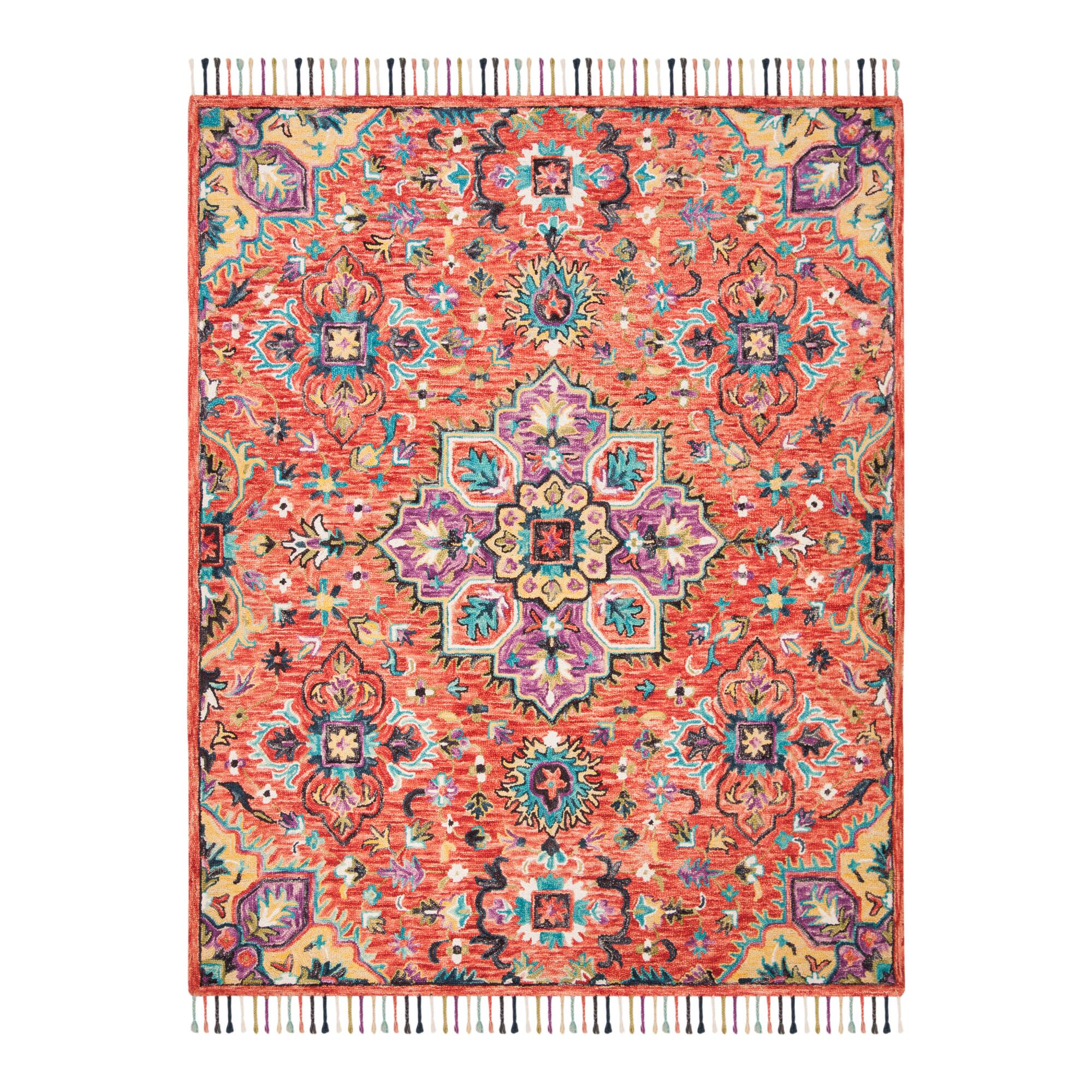 Red And Gold Floral Wool Layla Area Rug - 4' x 6' by World Market