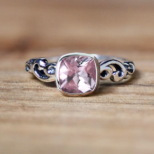 Pink Morganite Engagement Ring Morganite, Bezel Silver, Cushion Cut Non Diamond Ring, Water Dream