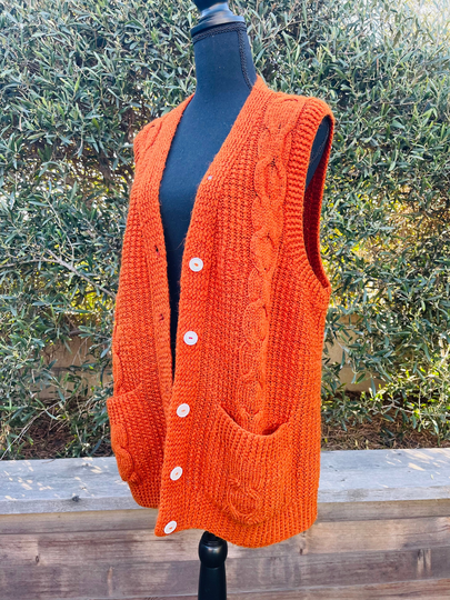 Vintage Orange Cotton Blend Sweater Vest
