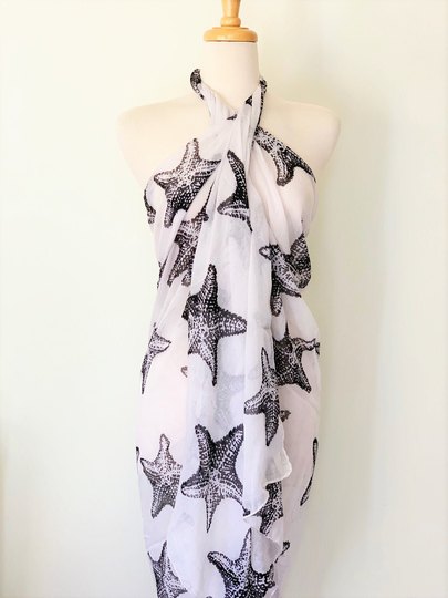 starfish Large Cotton Blend Wrap, Shawl, Sarong, Coverup, Beach Cover Up, Boho Fashion