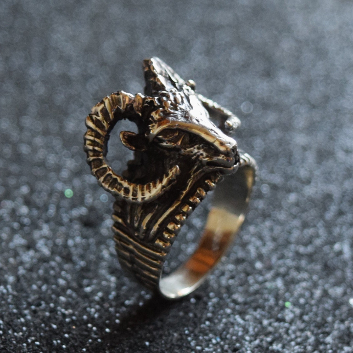Silver Ram Ring, Head Aries Viking Ring With