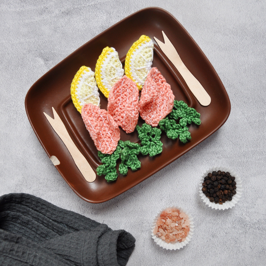 Crochet Slice Of Smoked Salmon - 1 Piece, Seafood, Dinner, Pretend Play Food, Montessori, Soft Toy, Waldorf, Amigurumi, Kitchen, Fish