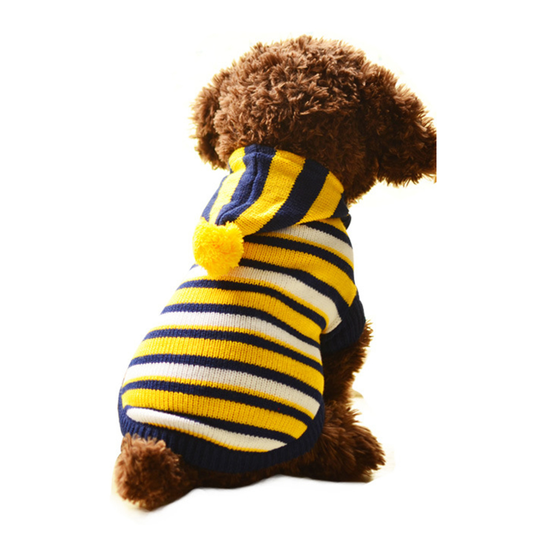 Dog Sweater Stripe Design Hoodie Wool Blend Pet Knitwear for Home - yellow, l