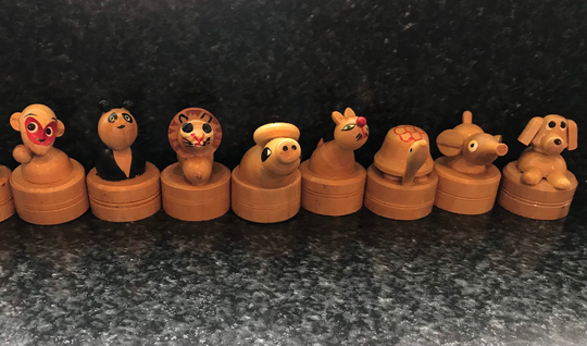 Set Of 8 Vtg Wooden Pencil Sharpeners E552 Monkey Panda Bear Lion Ram Cat Turtle Elephant Dog