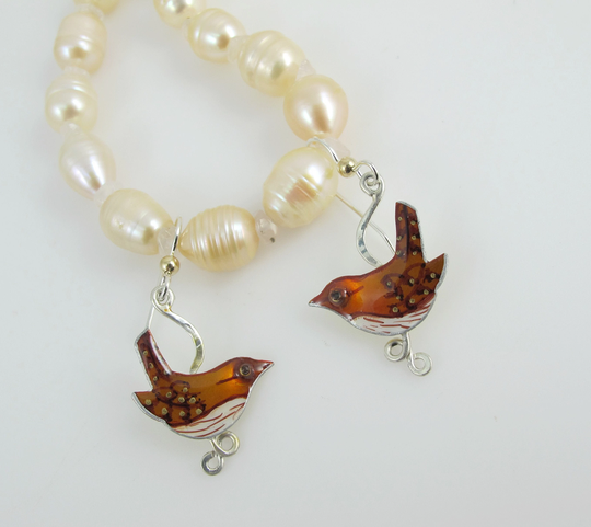 sterling & Brass Wren Earrings, Handmade, Bird Jewelry, Garden Bird, Animal Earrings