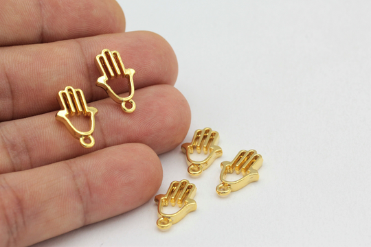6 Pcs, | 12x19mm24K Shiny Gold Hamsa Charm, Jewelry, Pendant, Gold Charm Alt-115