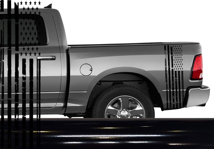 2 Usa Distressed Subdued Flag Rear Bed Vinyl Decals For Dodge Ram Ford Toyota Or Any Other Pickup Truck