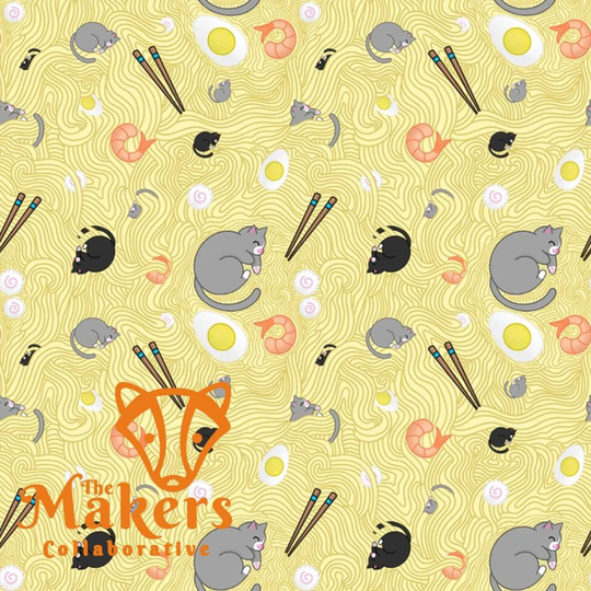 Ramen Cat Sleeping Anime Extra Wide 60 Inch Cotton Quilting Fabric