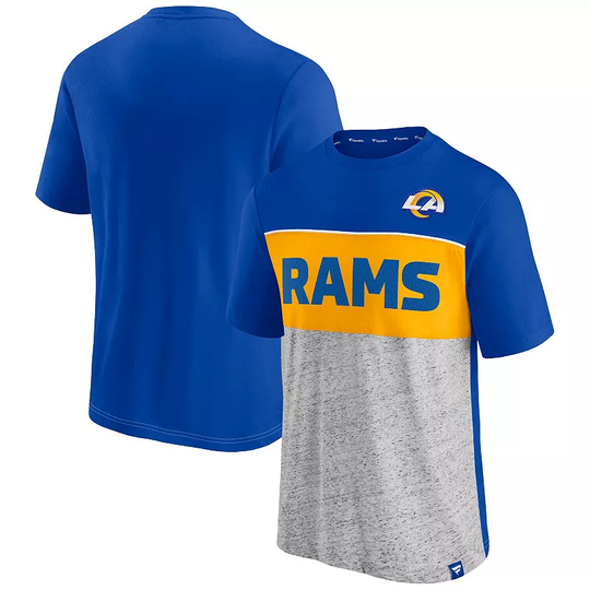 Men's Fanatics Branded Royal/Heathered Gray Los Angeles Rams Colorblock T-Shirt, Size: Medium, LAR Blue