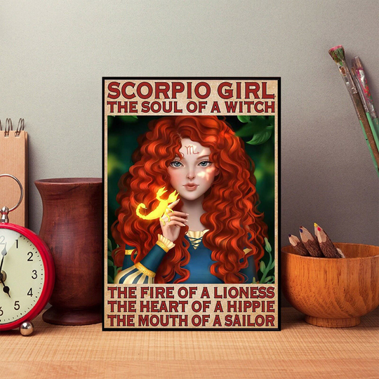 Scorpio Girl The Soul Of A Witch Poster, Zodiac Lover Gift, Print, Birthday Hippie