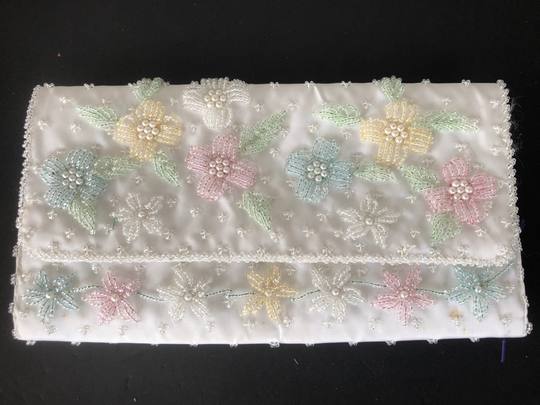White Floral Beaded Flap Clutch Bag Evening Purse