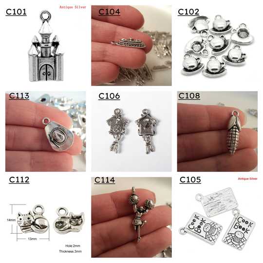 Charm - "C" Castle, Coffee Cup, Cruise Ship, Cook Book, Cuckoo Clock, Corn, Cowboy Hat, Cheerleader