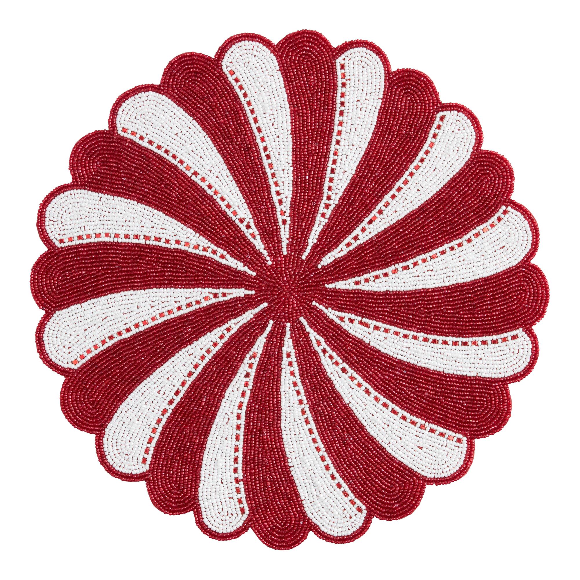Pier Place Peppermint Party Beaded Placemat: Red/White - Polyester by World Market