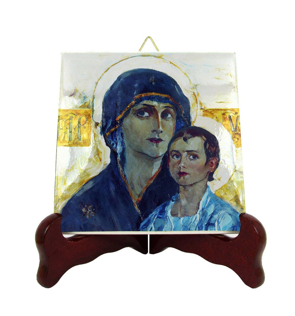 Christian Icon On Tile - Virgin & Child By Nesterov Religious Icons Russian Christian Gifts