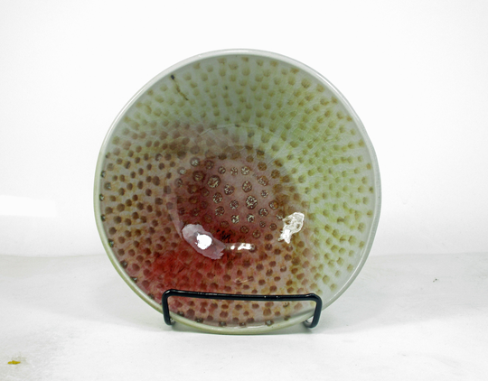 Ceramic Cereal Bowl in Light Blue & Red With Polka Dots