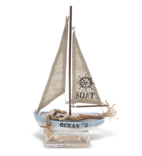 Cota Global Wood Sailboat Model Nautical Decor 14.1 Inch, Wooden Rustic Coastal Boat Ornament, Table & Shelf Beach Decorations