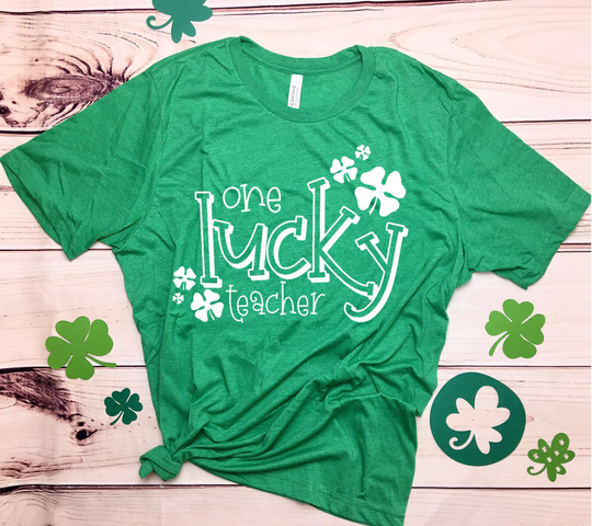 One Lucky Teacher Tee // St. Patrick's Day Shirt Green Clover// Unisex