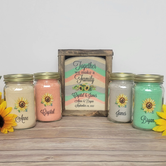 Blended Family Sand Ceremony Set, Sunflower Theme Rustic Wedding Shadow Box Unity Candle Alternative, Barn Decor