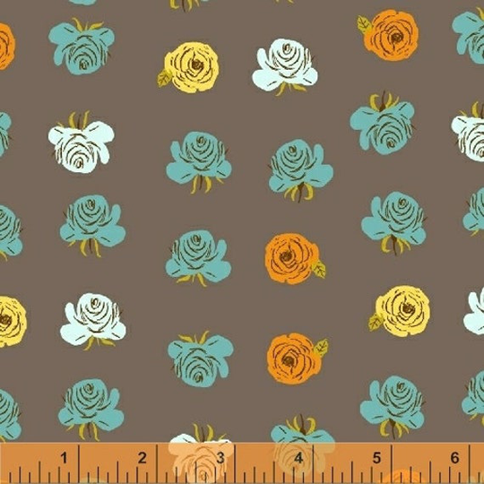 Windham Fabrics, Roses in Charcoal "Far Far Away 2" By Heather Ross, Per Half-Yard