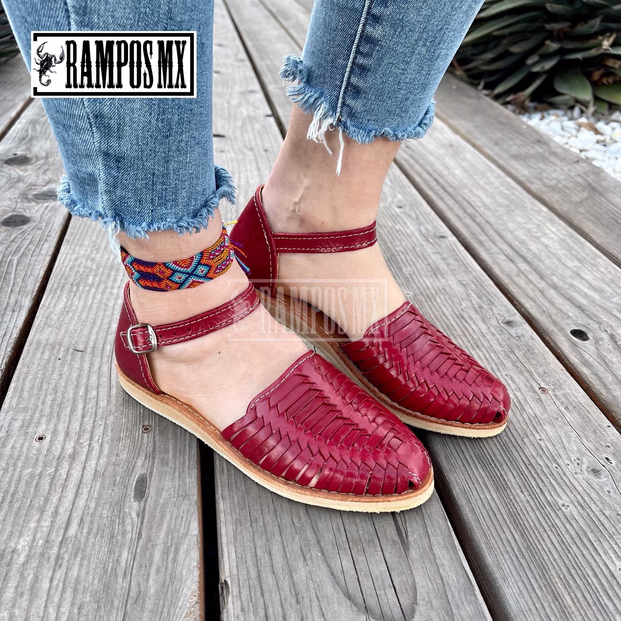 Womens Mexican Sandals, Handmade Leather Huaraches Sandals, Sandalias Mexicanos, Mexican Shoes, Huarache Ankle Strap Burgundy