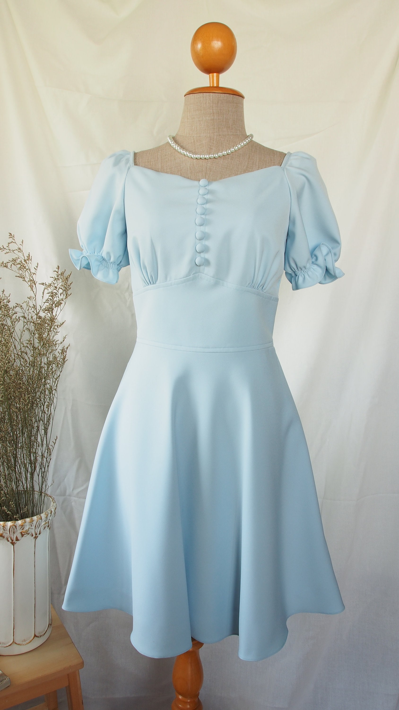 Baby Blue Dress Vintage Bridesmaid Snow White Dolly Puff Sleeve Summer Fairytale Sundress Party School Dance