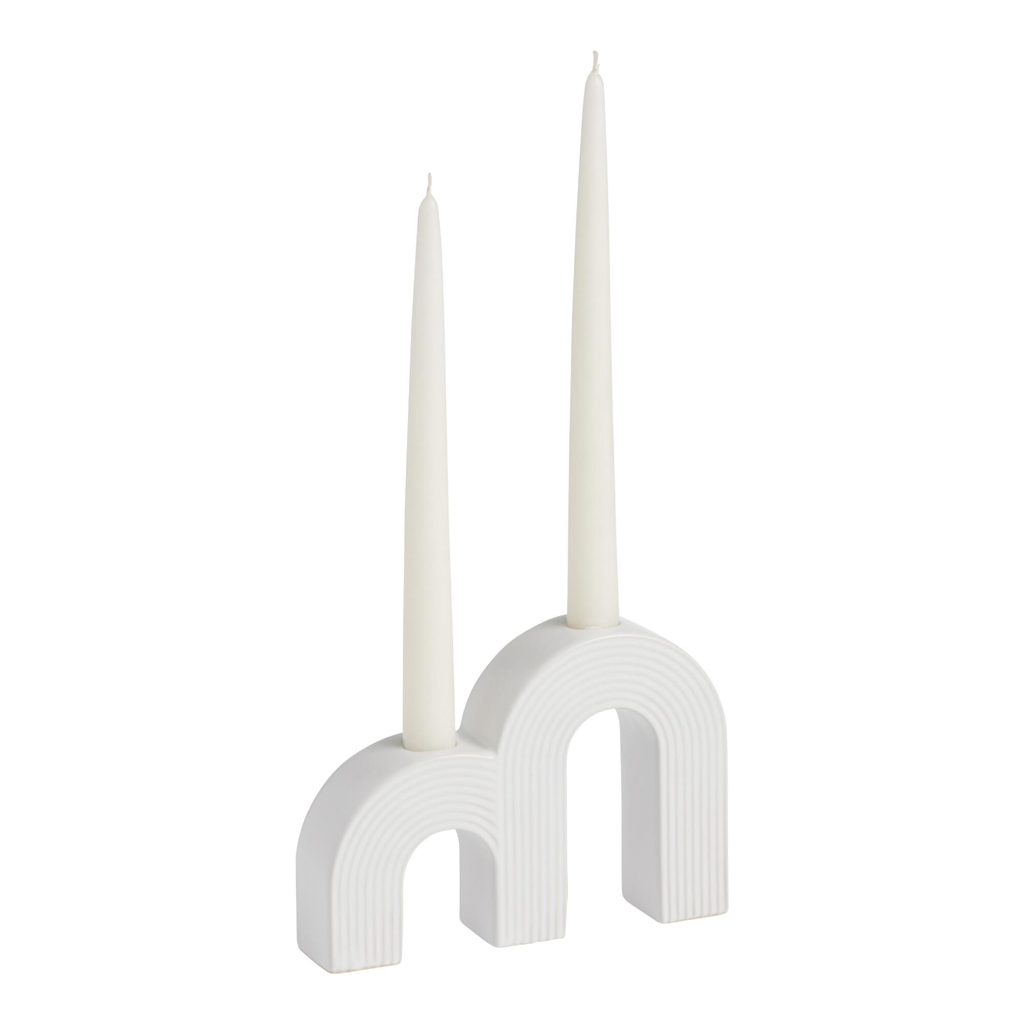 White Ceramic Double Arch Taper Candle Holder by World Market