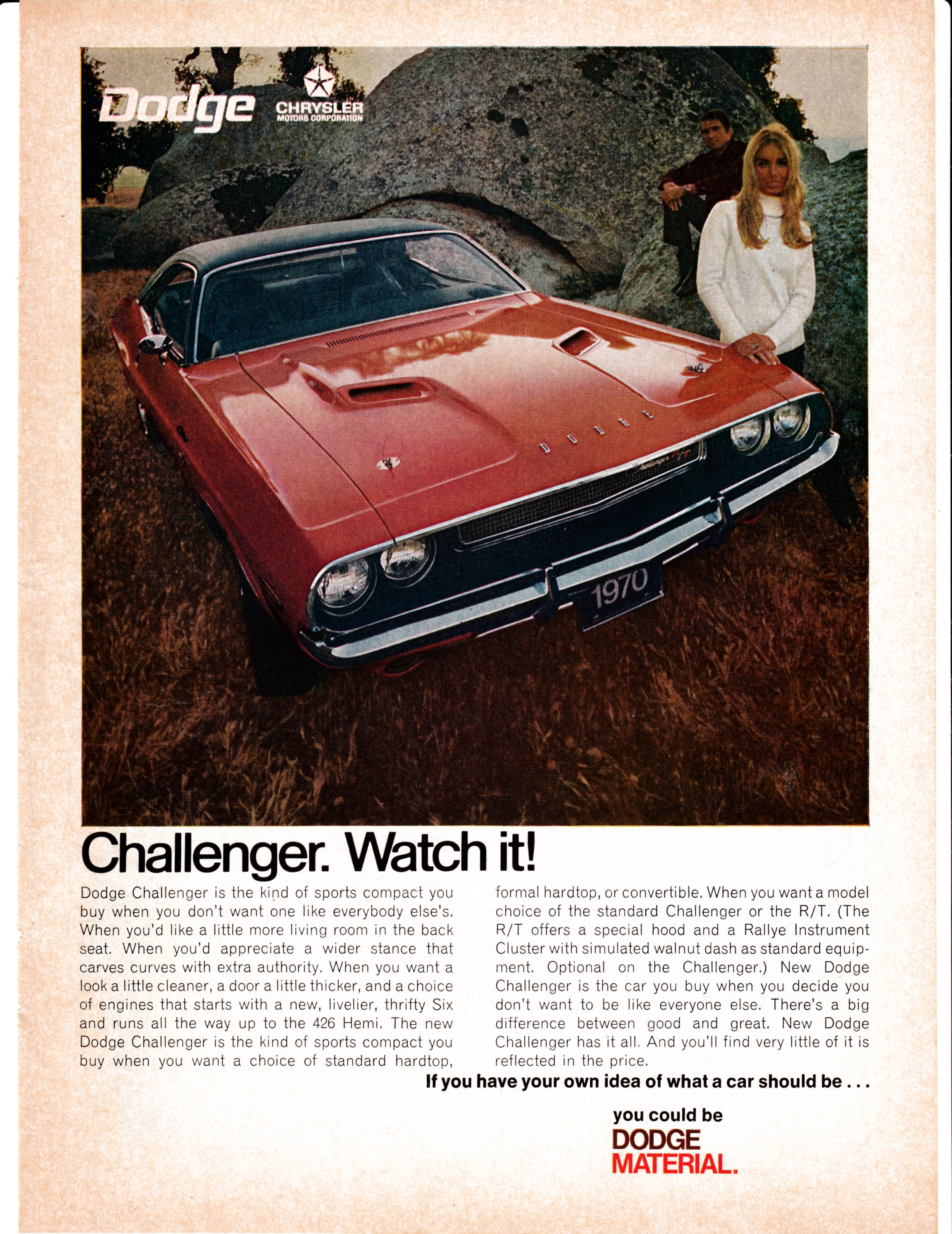 1970 Dodge Challenger R-T 426 Hemi Engine Original 13.5 10.5 Magazine Ad