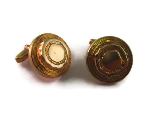 Vintage Cufflinks For Men Nice Fractured Look Round Gold Tone Design