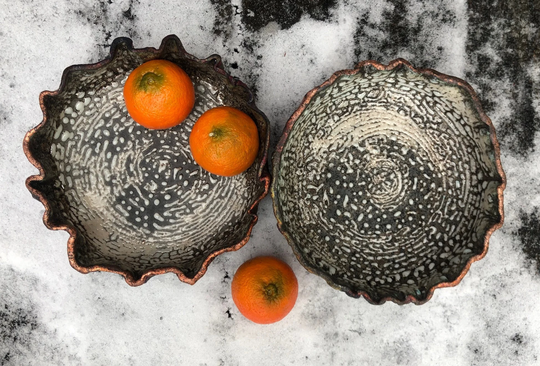 Raku Ceramic Hand-Made Plates With Wavy Edges, Snack Plates, Serving Decorative