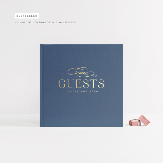 Wedding Guest Book | Dusty Blue Signature Gold Foil Pastel Album Custom Photo Booth Design Our Guests