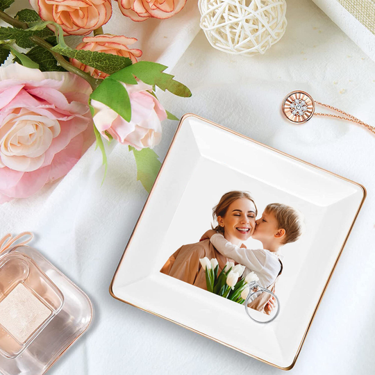 Photo Jewelry Tray Dish Box For Mom, Customized Name On Ring Dish, Mother's Day Gift, Custom Ceramic Trinket Best Gift Her