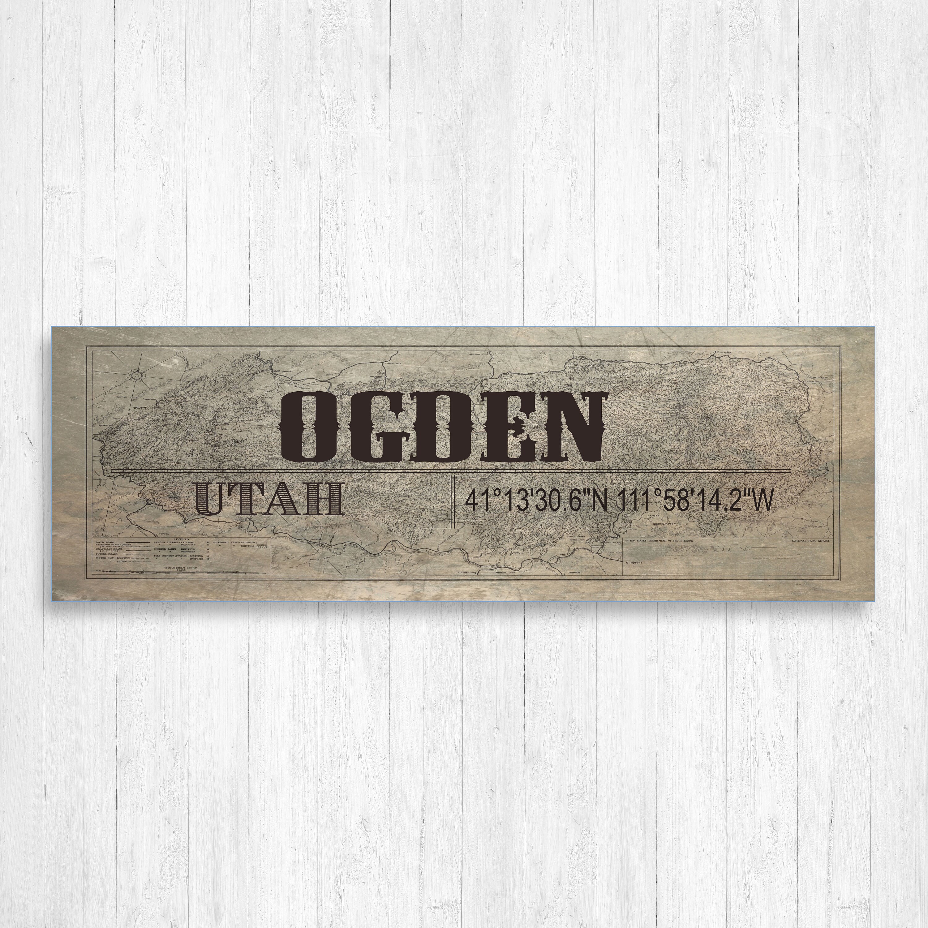 Ogden Utah Wall Canvas, Vintage Town Town, Mountain Decor, Art