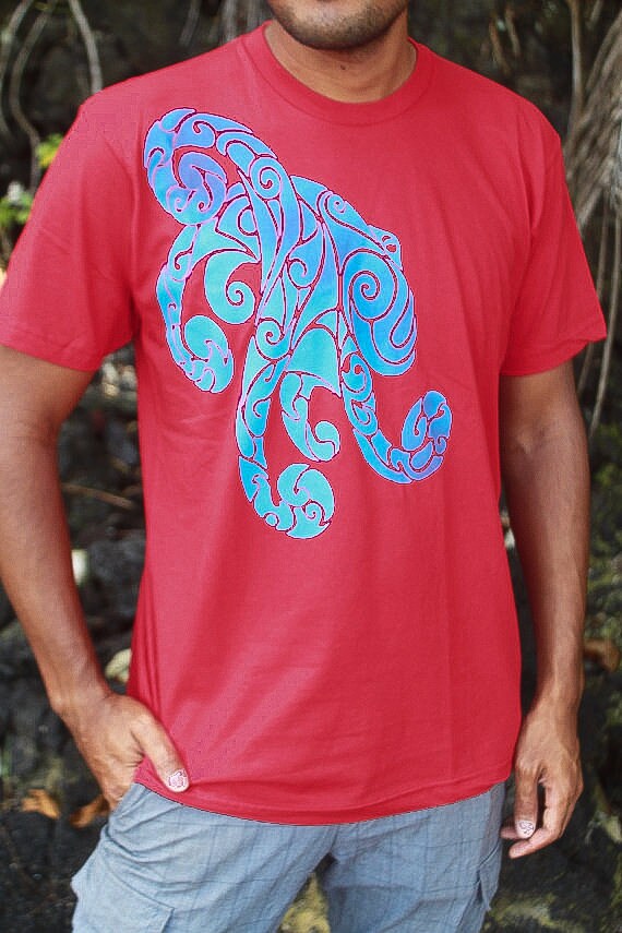 Octopus Shirt - Blue/Dark Blue Blended Eco-Friendly Ink On Soft Shirts. Fractal Spiral Tee. Nautical T-Shirt. Hawaiian Octopus Tee Shirt
