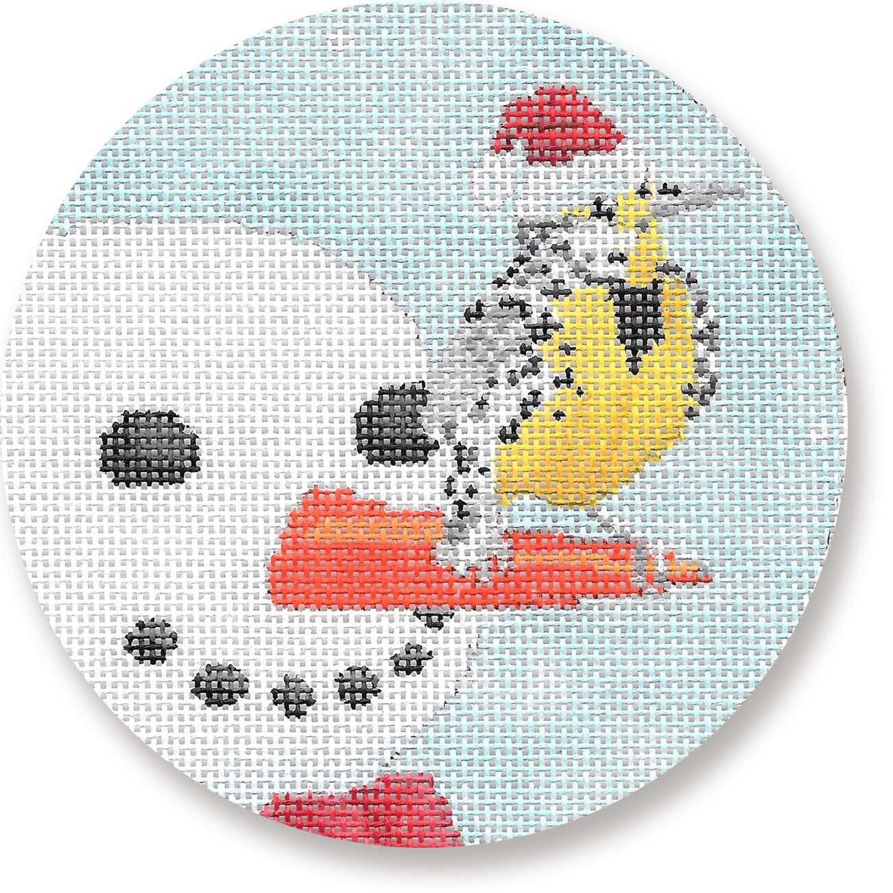 Needlepoint Handpainted Christmas Cbk Meadowlark & Friend 4.5 -Free Us Shipping