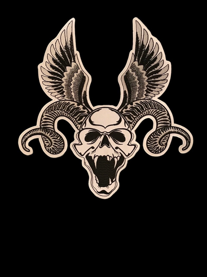 Large Winged Ram Horn Skull Back Patch Biker Iron Or Sew On Jean Embroidery Rider Custom