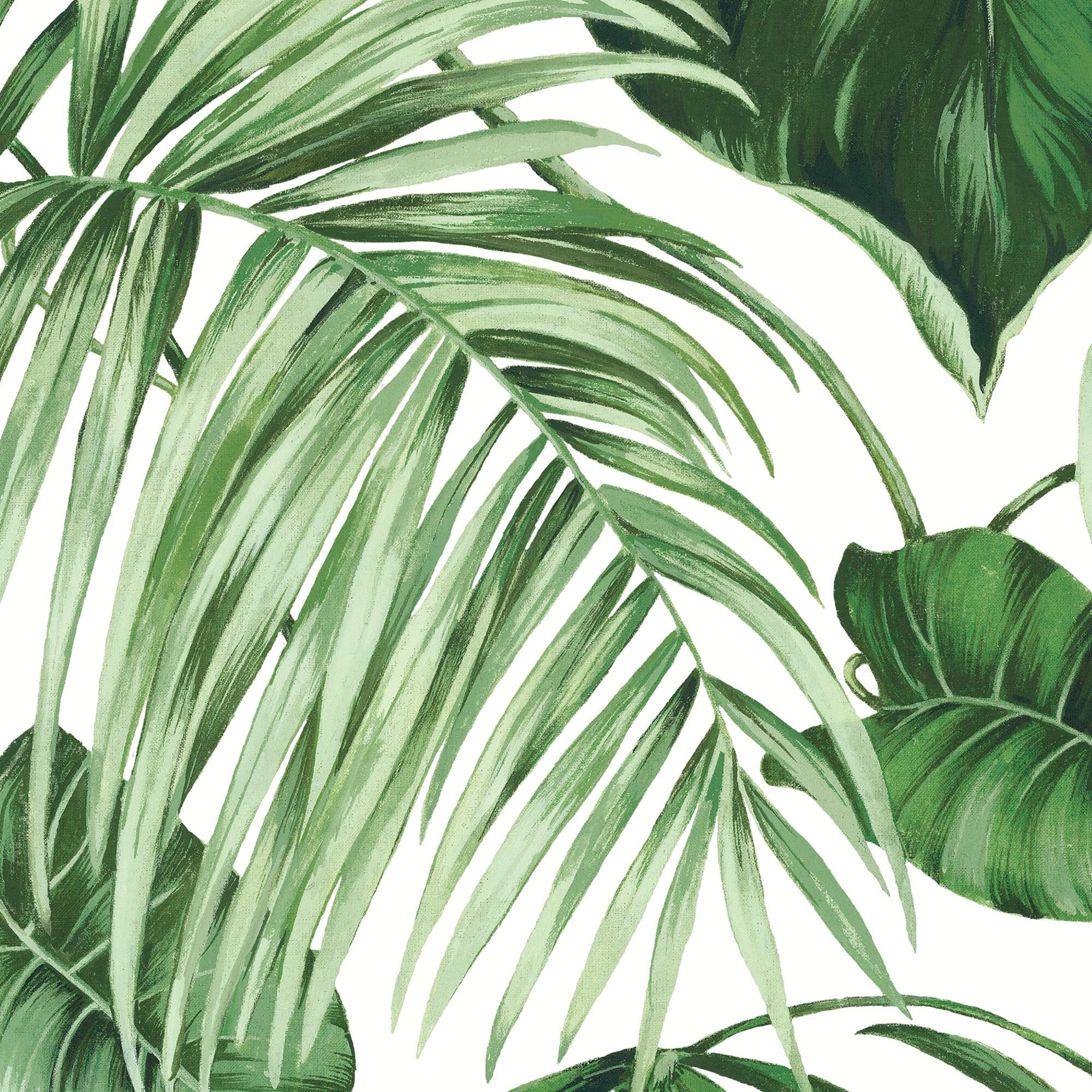 Green and White Leaves Wallpaper Mural: Black/Green by World Market