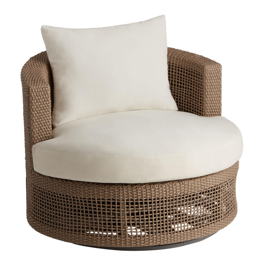 Oversized All Weather Wicker Malta Outdoor Patio Swivel Chair: Brown by World Market