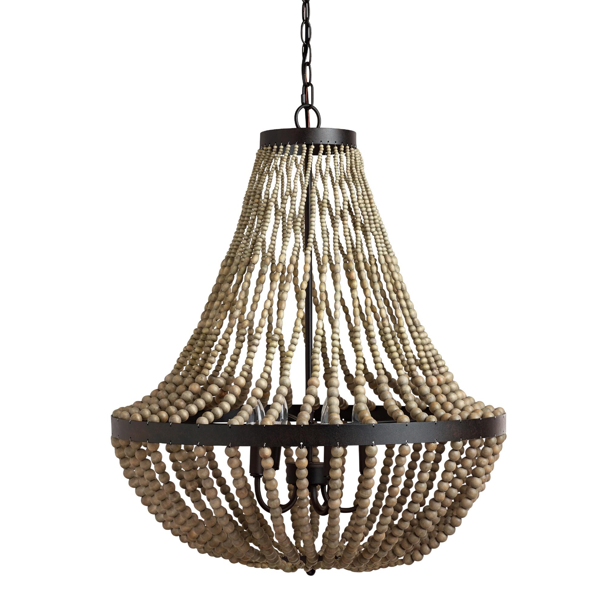 Large Taupe Wood Bead Teardrop 5 Light Chandelier by World Market