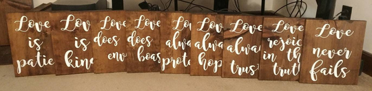 Free Shipping Corinthians 13 Wood Wedding Aisle Signs, Set Of 9, Love Is Patient, Kind, Never Fails, Sign Sizes 12x13