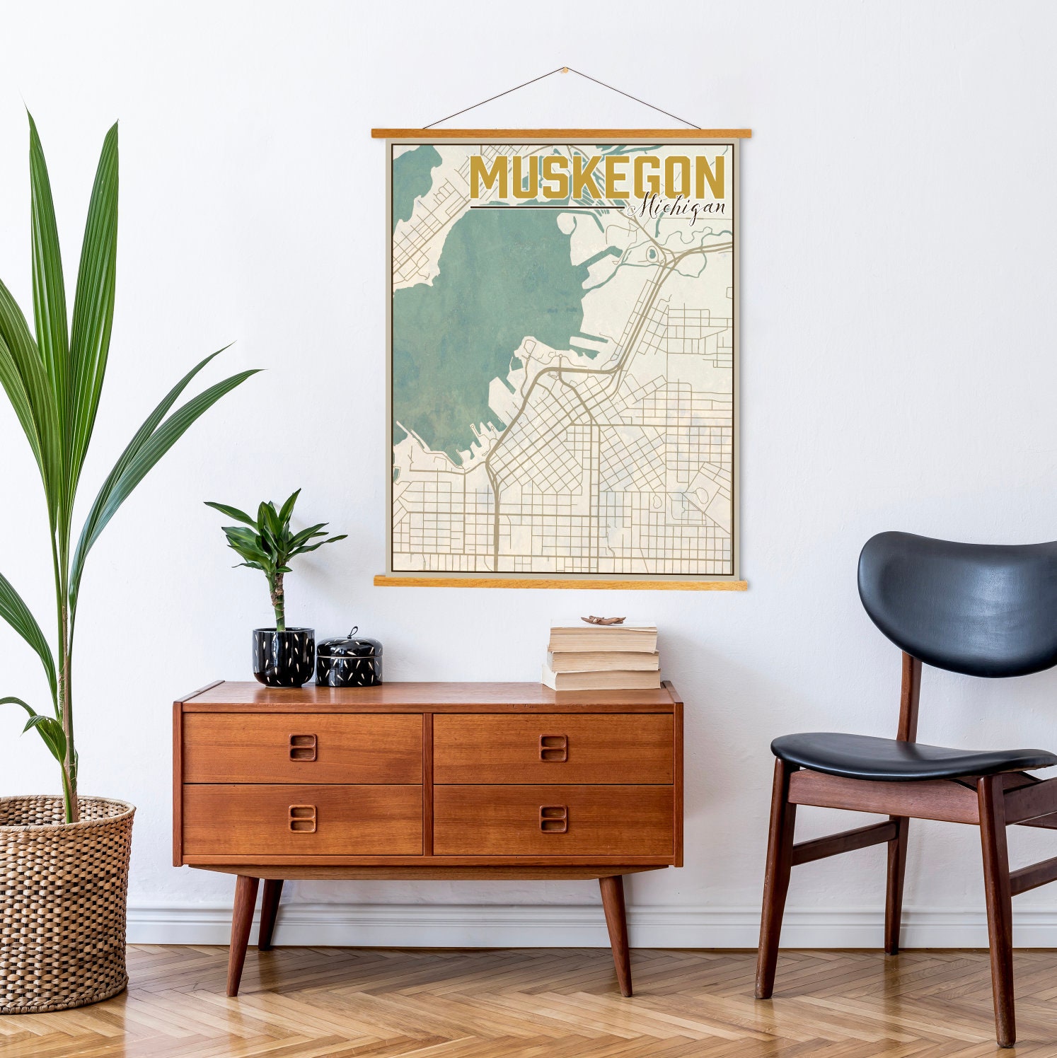Muskegon Michigan Nautical Street Map | Hanging Canvas Of Printed Marketplace