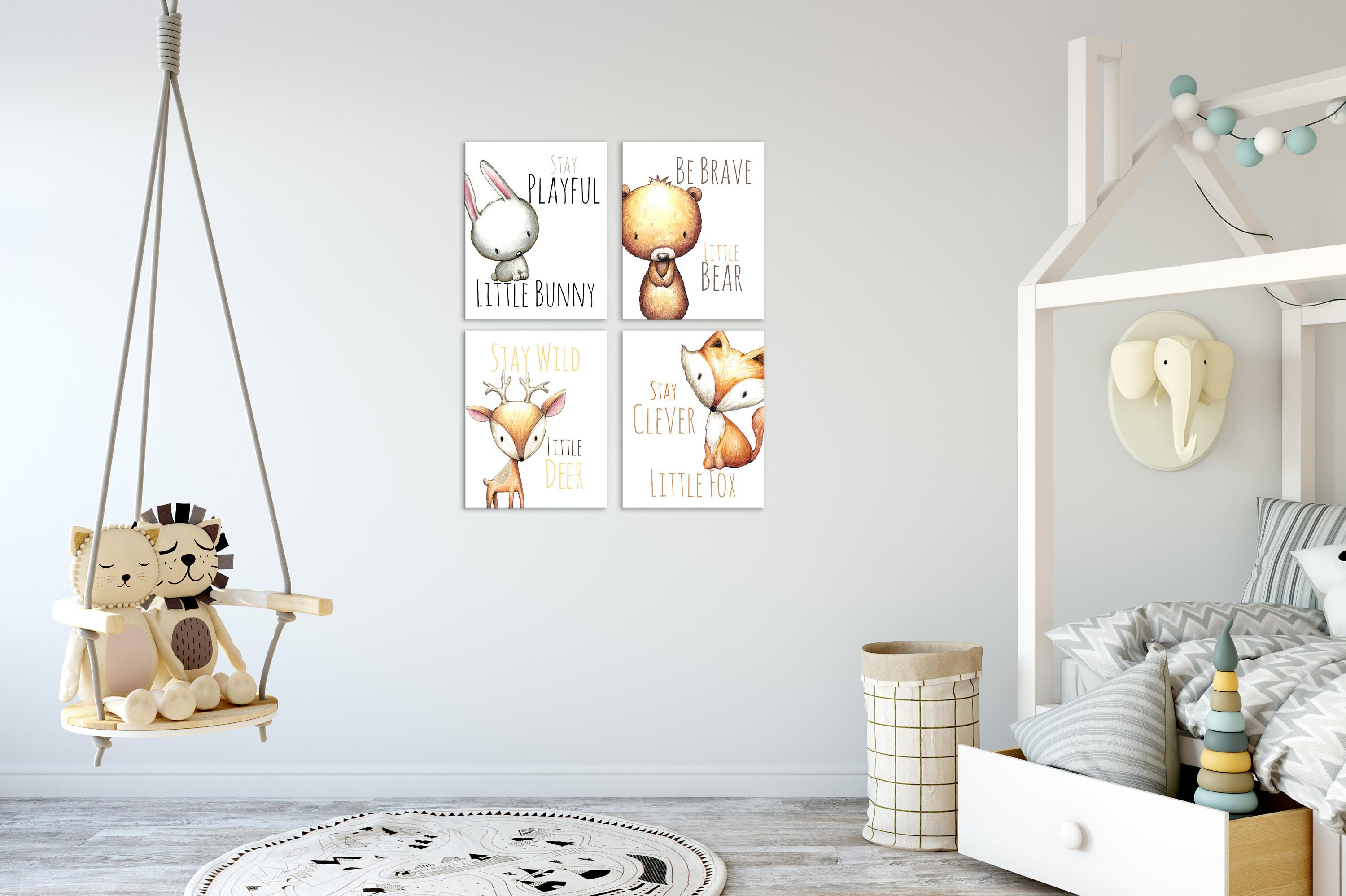 Woodland Animal Prints For Nursery, Baby Boy Room Decorations, Nursery Art