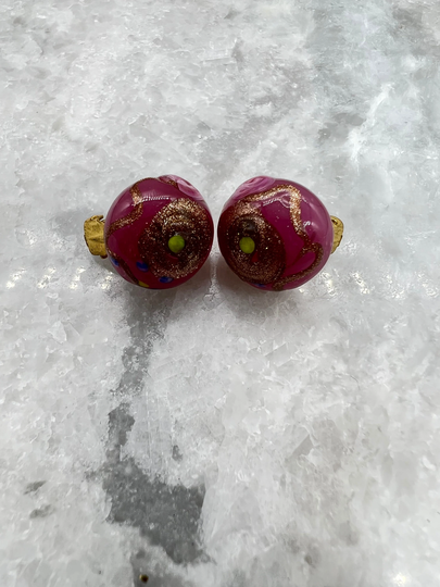 Clip On Earrings Vintage Red Hand Blown Glass Bead Clip Earring Q